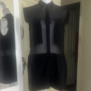 Black see through sexy dressy shorts jumpsuit with Mandarin Collar for Cocktail